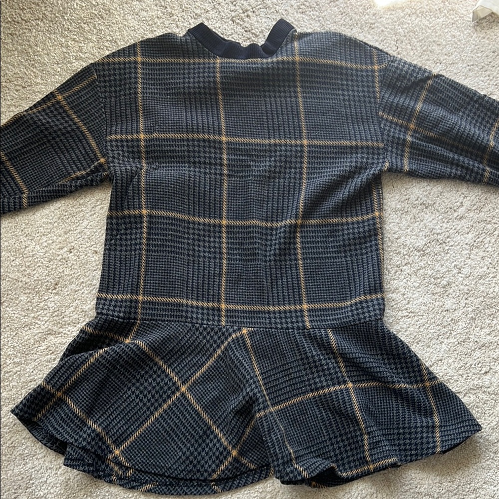 Stylish Plaid Knit Dress with Flared Skirt